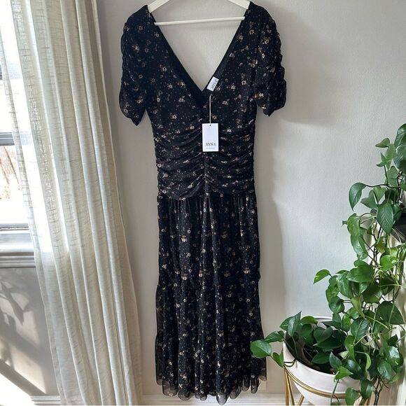 MISA Los Angeles Floral Rebecca Ruched Maxi Dress in Autumn Ditsy Mesh - Picture 4 of 11